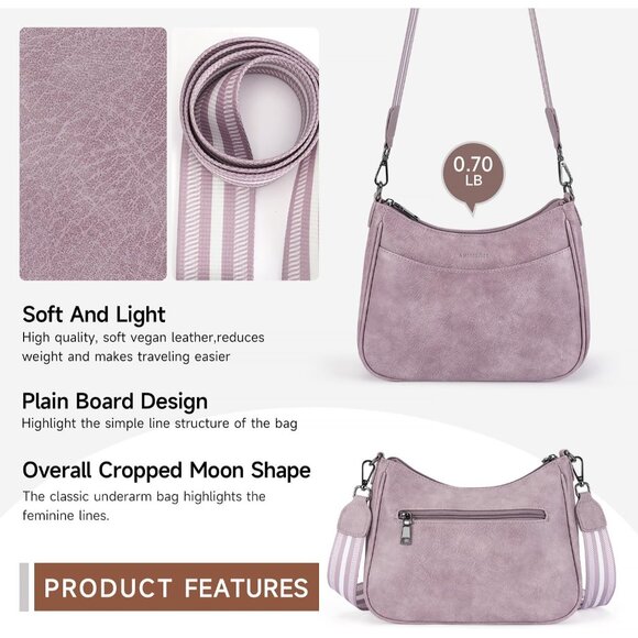 Women's Purple Imported Leather Crossbody With Adjustable Strap Shoulder Handbag - Picture 4 of 6